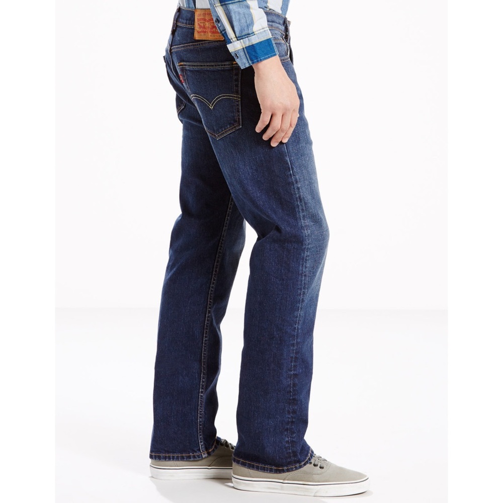 Levi's Men's 505 Classic Dark Wash Mid Rise Regular Fit Straight Leg Blue Jeans - Picture 2 of 11
